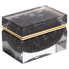 Hand Blown Murano Glass Box in Black with Bubbles and Brass Fittings