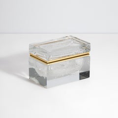 Hand Blown Murano Glass Box in Crystal with Bubbles and Brass Fittings
