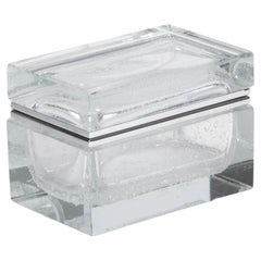 Dose aus mundgeblasenem Murano-Glas in Kristall mit Blasen und Chrombeschlägen