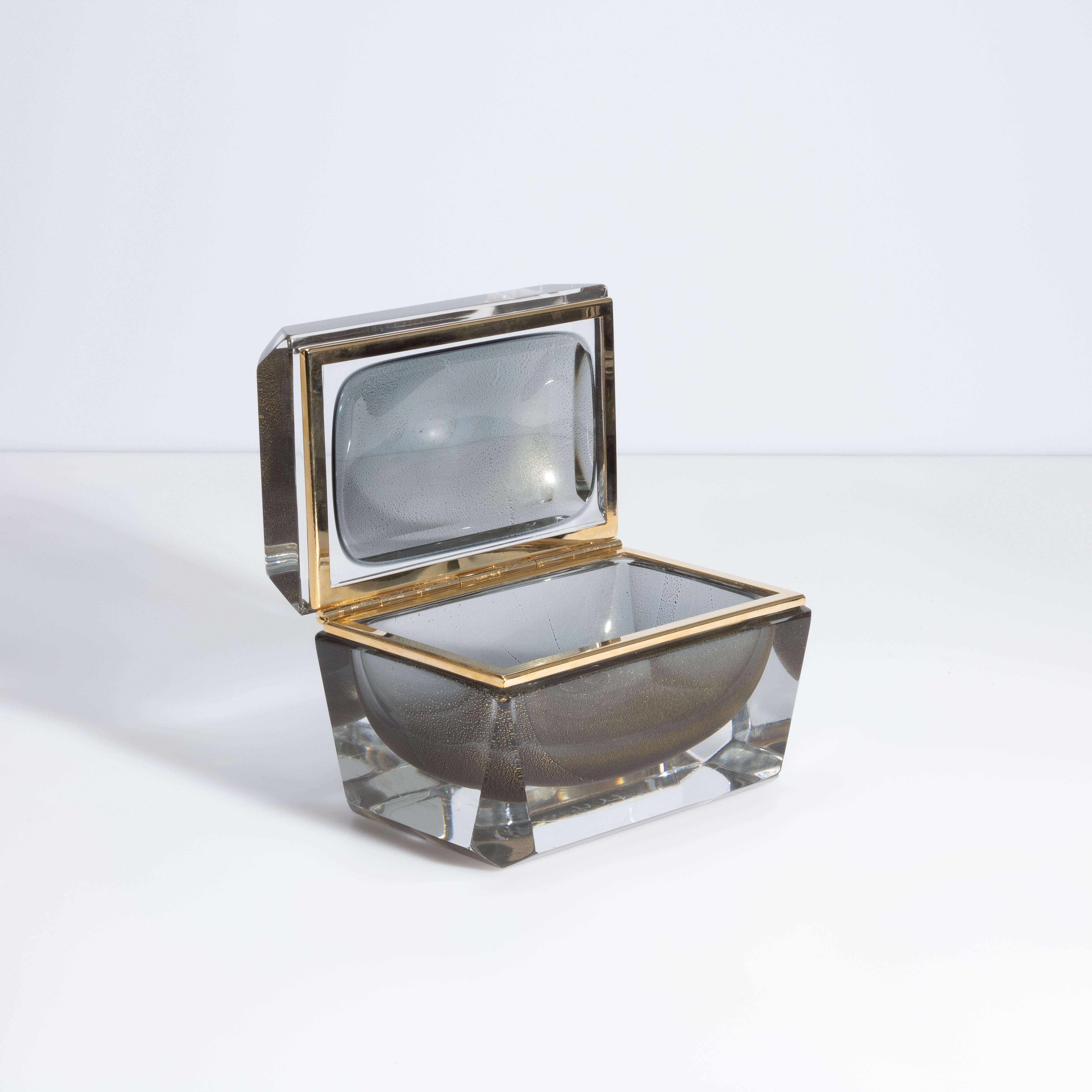 Caja de cristal de Murano soplado a mano en gris con motas de oro de 24 quilates en Nuevo estado para la venta en West Hollywood, CA