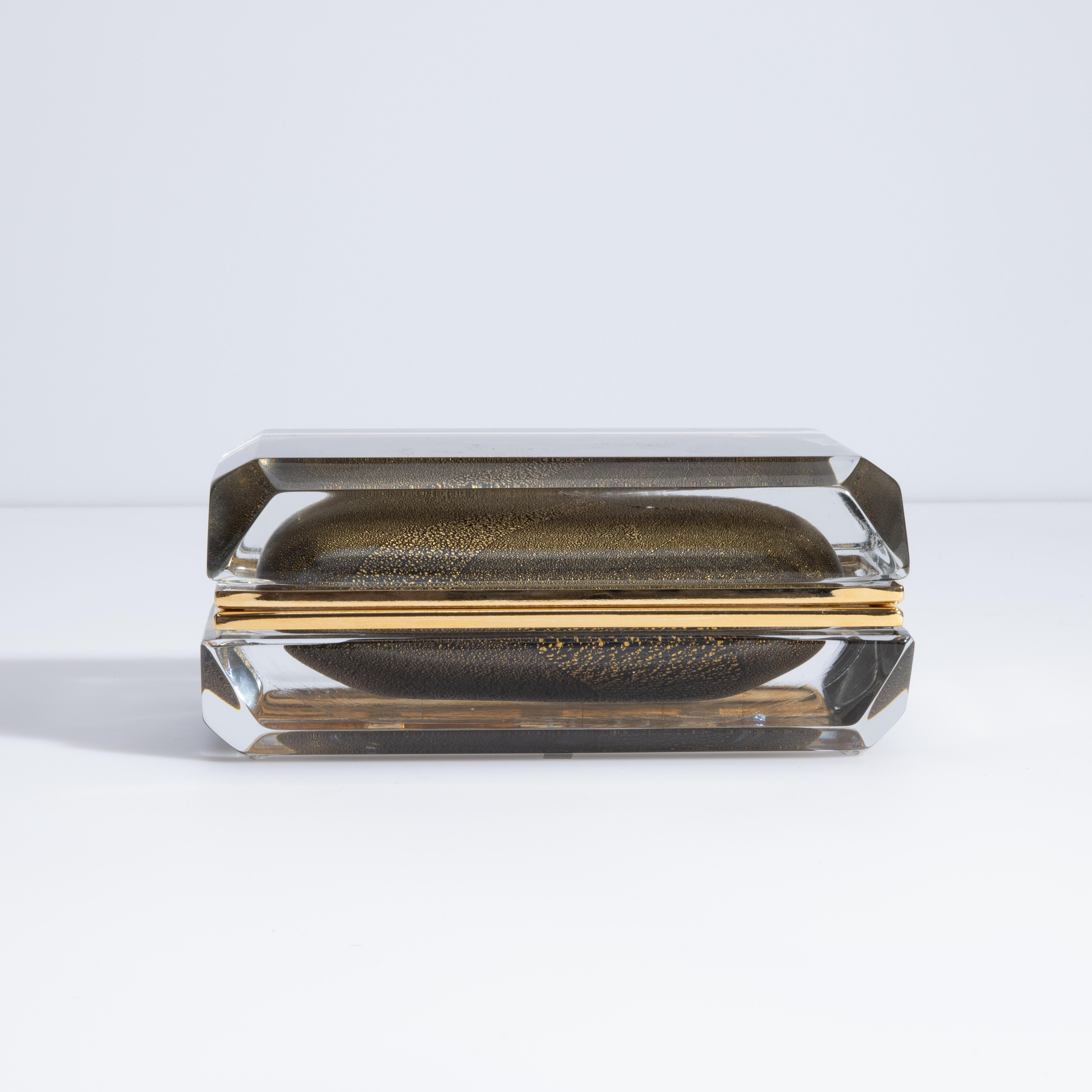 Caja de cristal de Murano soplado a mano en gris con motas de oro de 24 quilates en Nuevo estado para la venta en West Hollywood, CA