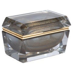 Hand Blown Murano Glass Box in Grey W/24 Karat Gold Flecks