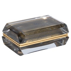 Hand Blown Murano Glass Box in Grey W/24 Karat Gold Flecks