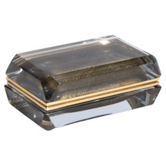 Caja de cristal de Murano soplado a mano en gris con motas de oro de 24 quilates