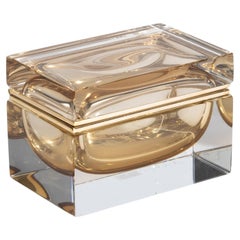 Hand Blown Murano Glass Box in Light Tobacco with Brass Fittings