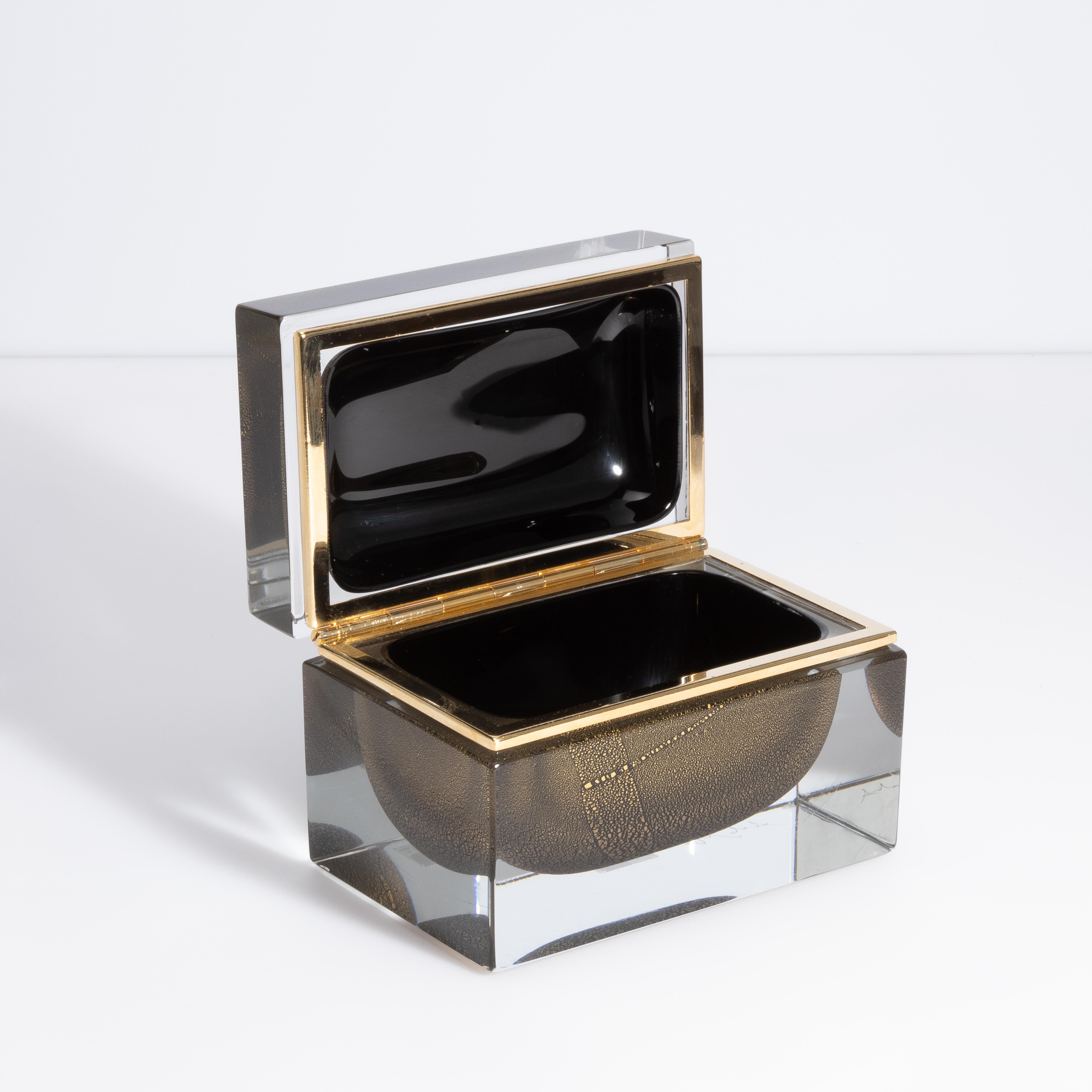Boîte en verre de Murano soufflé à la main en noir onyx avec mouchetures en or 24 carats Neuf - En vente à West Hollywood, CA