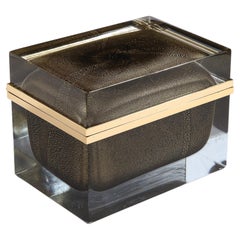Hand Blown Murano Glass Box in Onyx Black W/24 Karat Gold Flecks