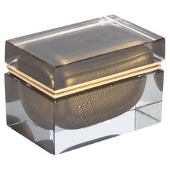 Hand Blown Murano Glass Box in Onyx Black with 24 Karat Gold Flecks