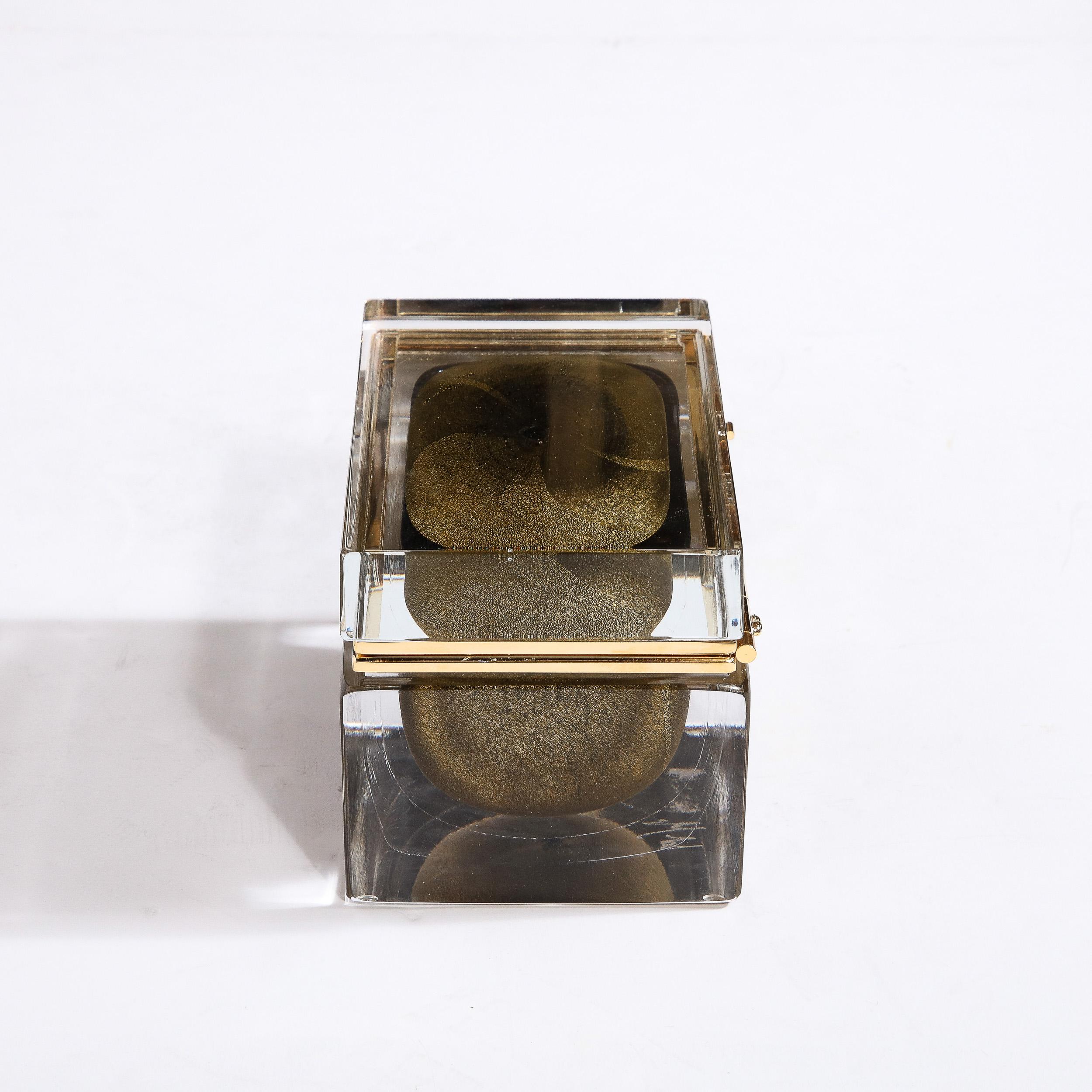 Modern Hand Blown Murano Glass Box in Onyx Black w/ 24Karat Gold Flecks