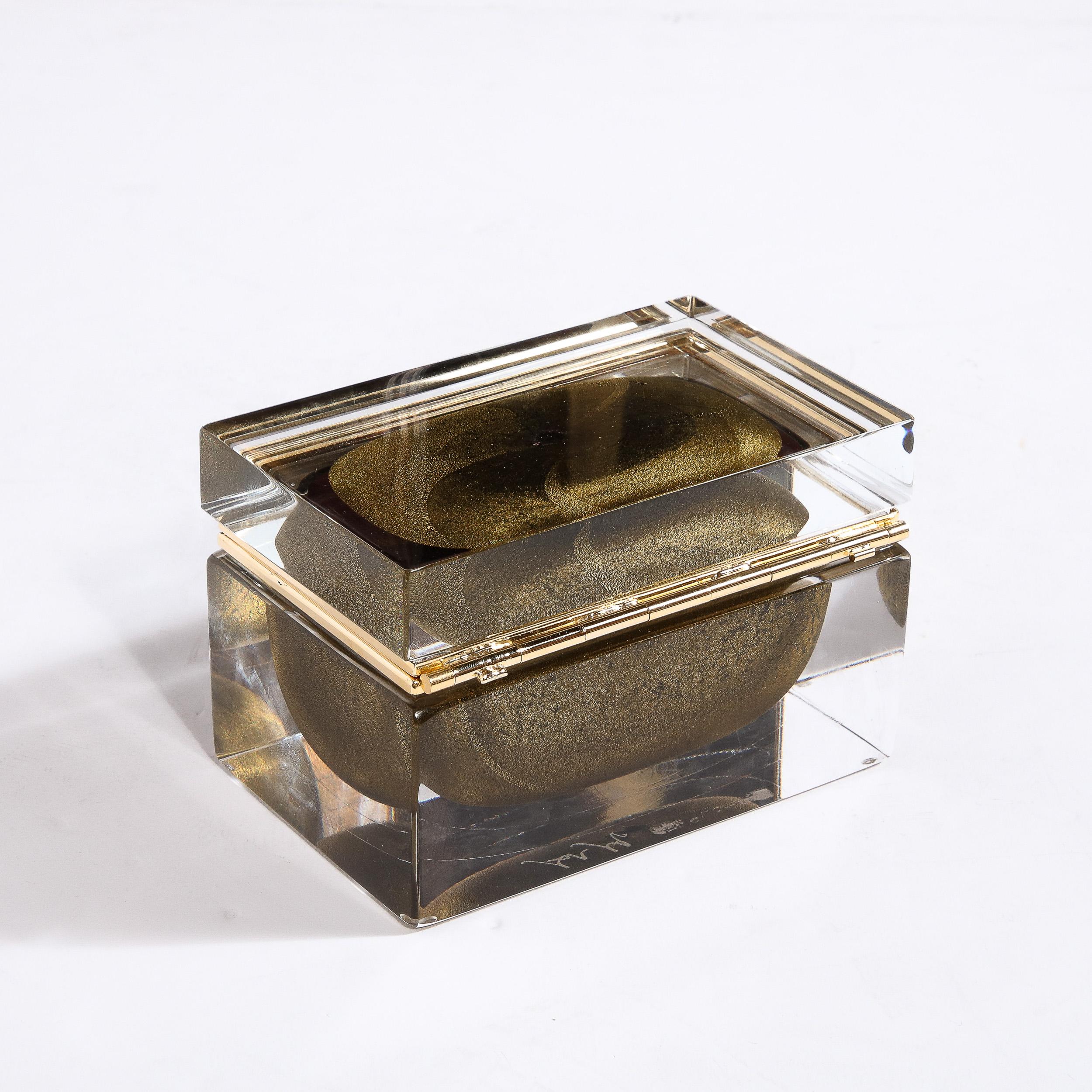 Italian Hand Blown Murano Glass Box in Onyx Black w/ 24Karat Gold Flecks
