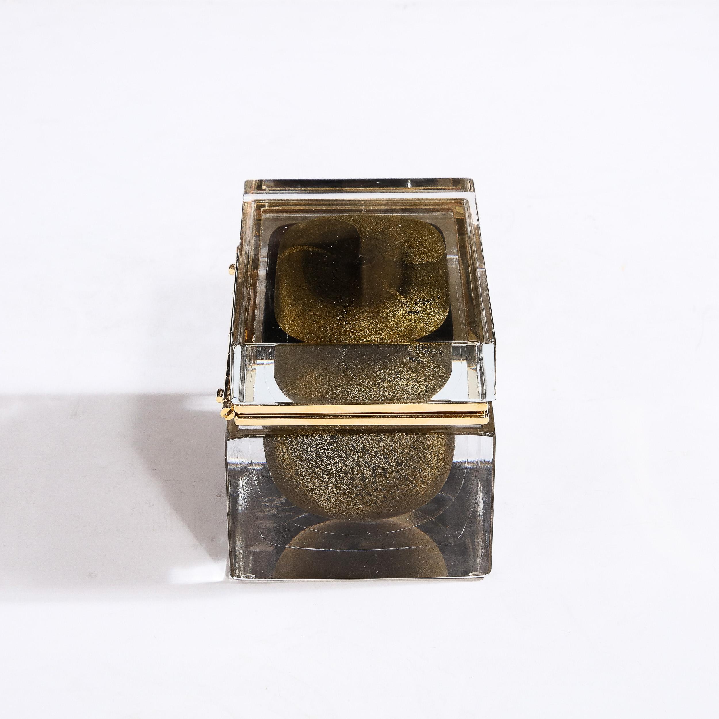 Contemporary Hand Blown Murano Glass Box in Onyx Black w/ 24Karat Gold Flecks