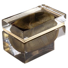 Caja de cristal de Murano soplado a mano en negro ónix con motas de oro de 24 quilates