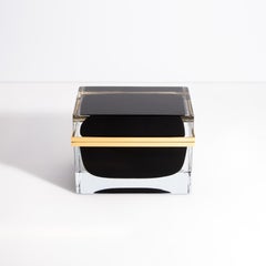 Hand Blown Murano Glass Box in Onyx Black with Brass Fittings