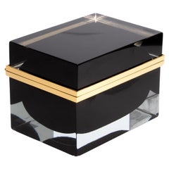 Hand Blown Murano Glass Box in Onyx Black with Brass Fittings