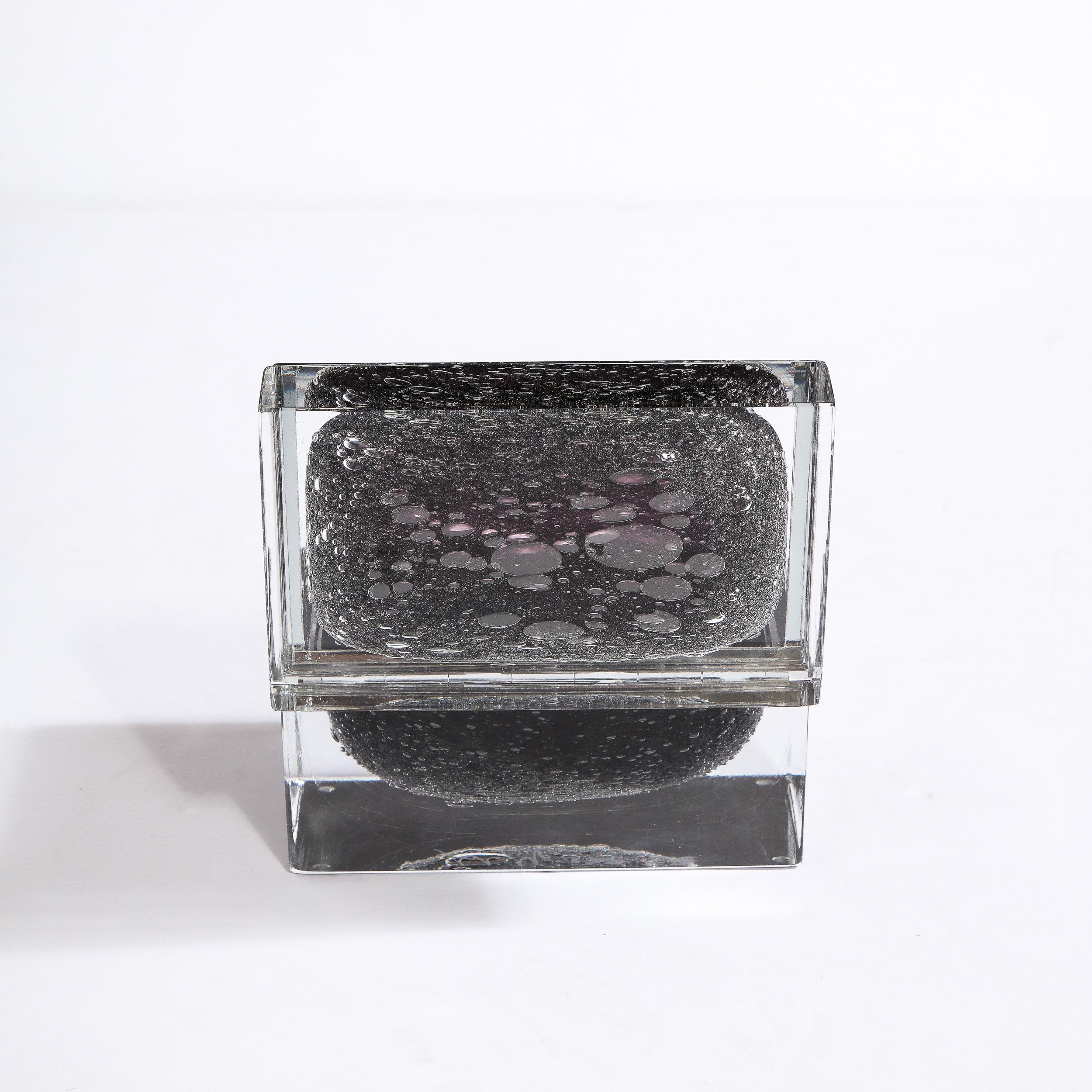 Boîte en verre de Murano soufflé à la main en noir onyx avec détails en murine en vente 3