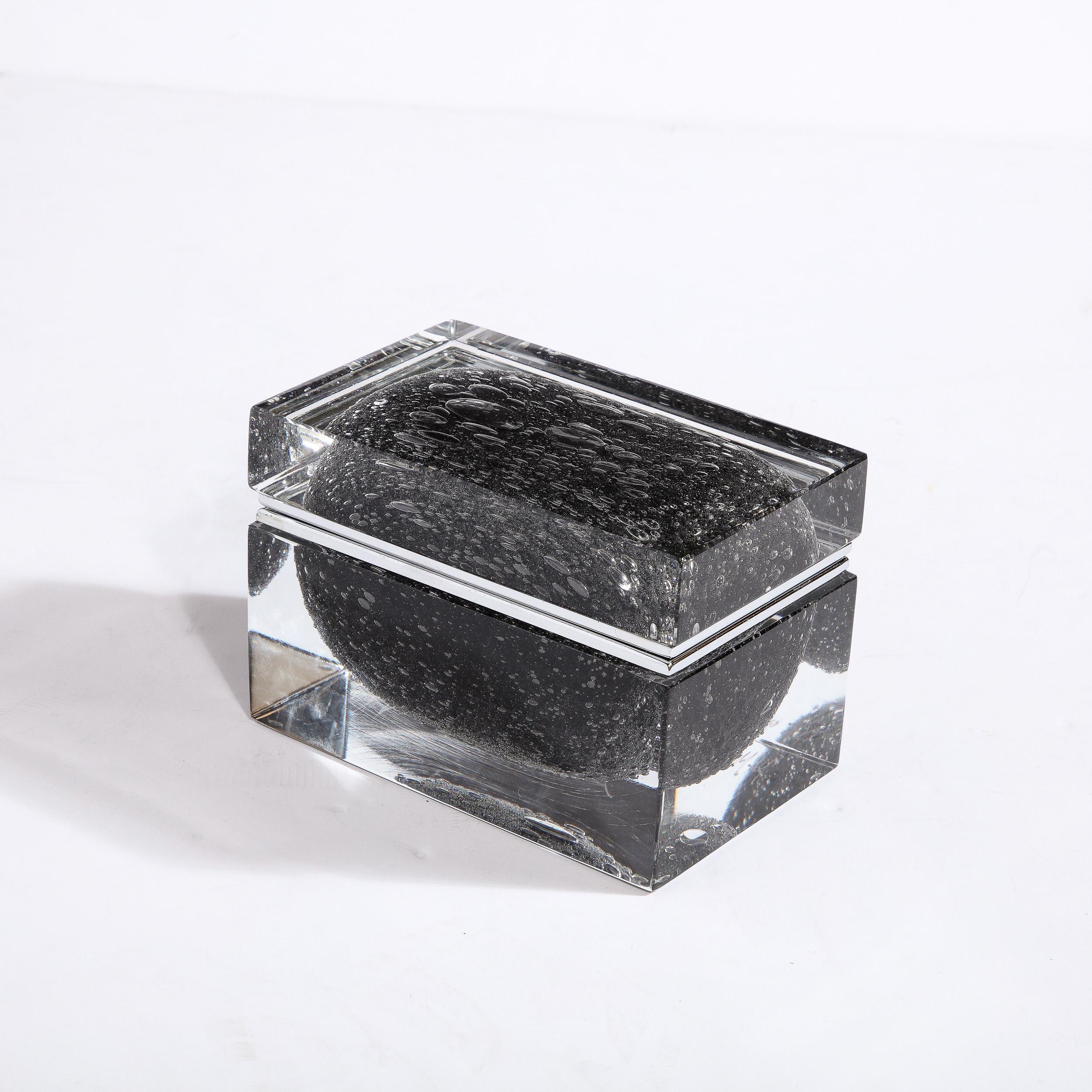 Modern Hand Blown Murano Glass Box in Onyx Black with Murine Detailing For Sale