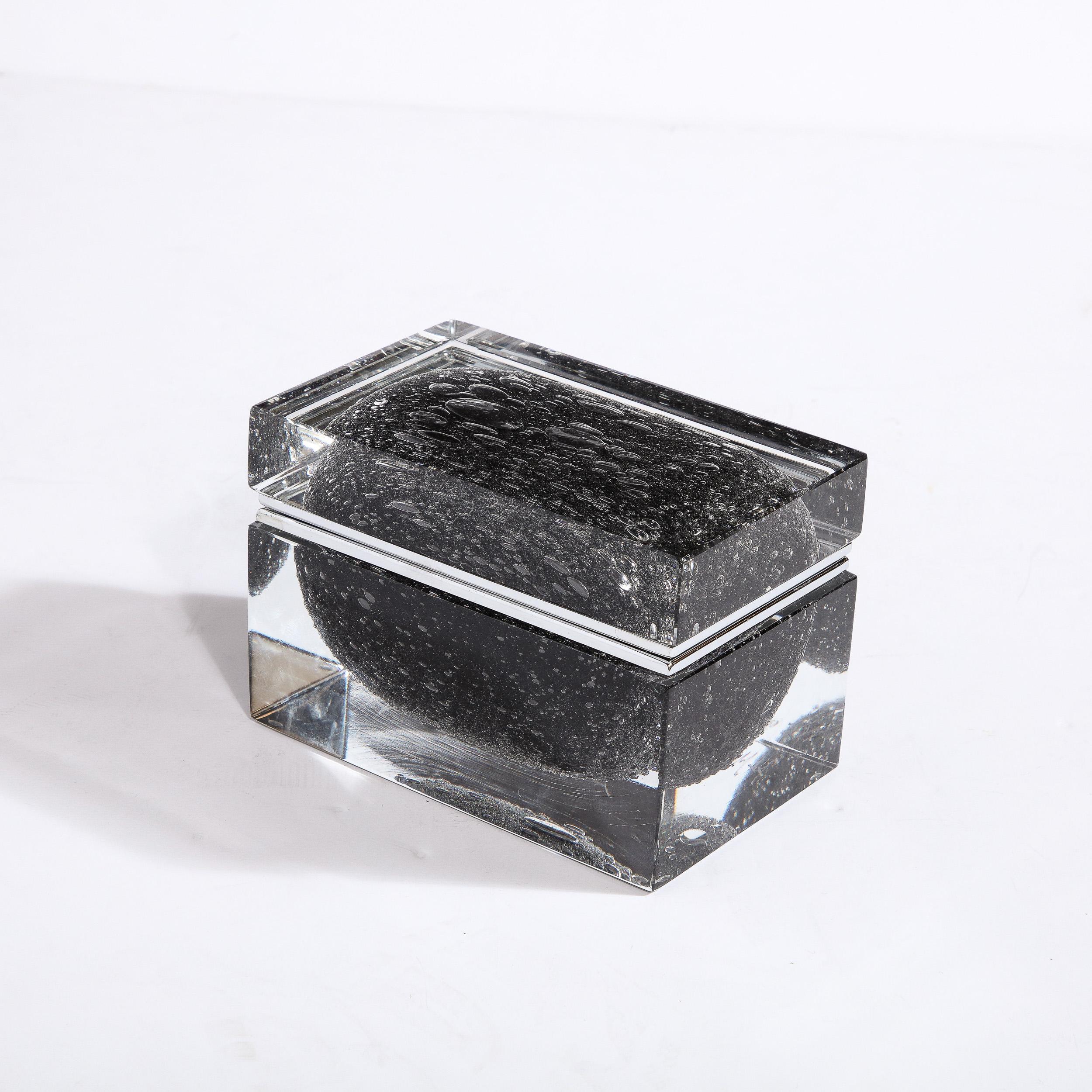 Caja de cristal de Murano soplado a mano en negro ónice con detalles murinos Moderno en venta