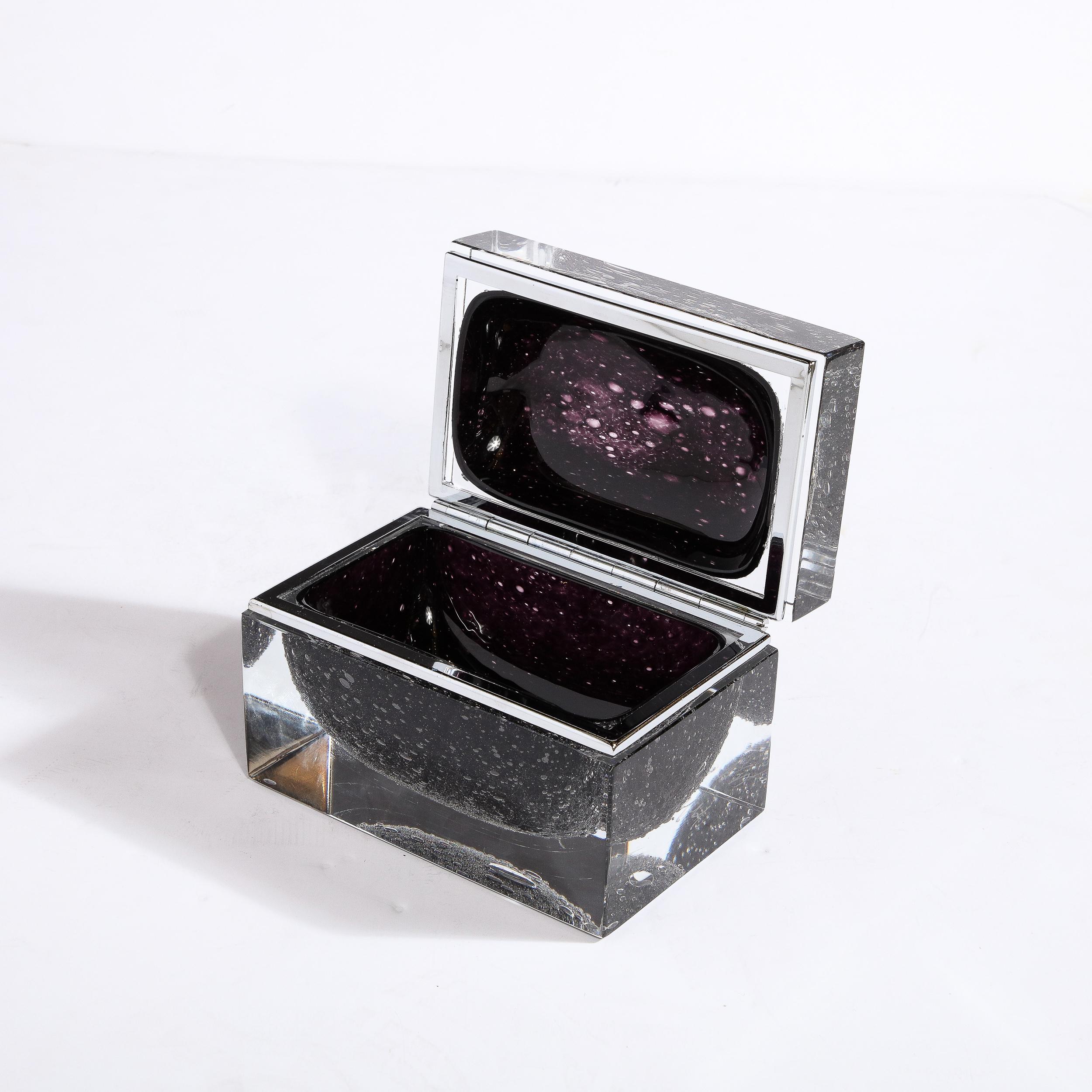 Italian Hand Blown Murano Glass Box in Onyx Black with Murine Detailing For Sale