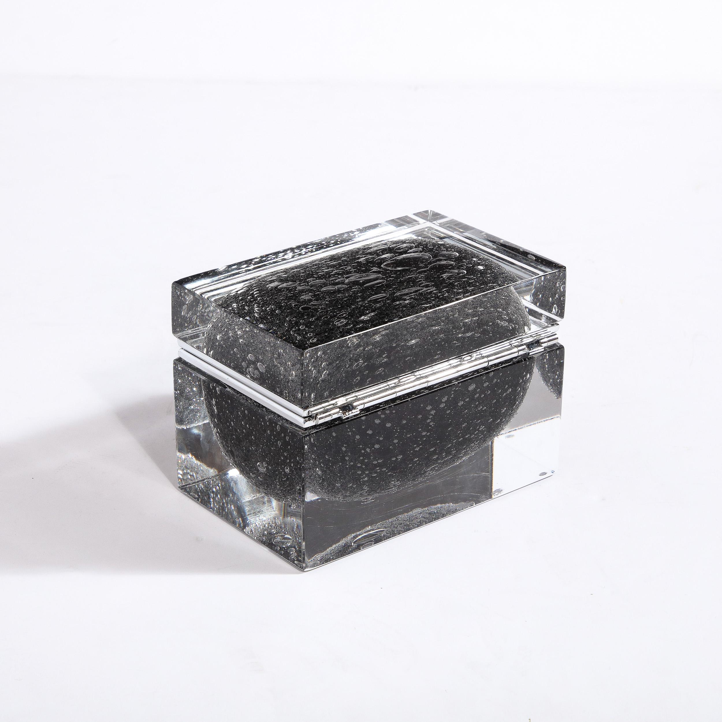 Contemporary Hand Blown Murano Glass Box in Onyx Black with Murine Detailing For Sale