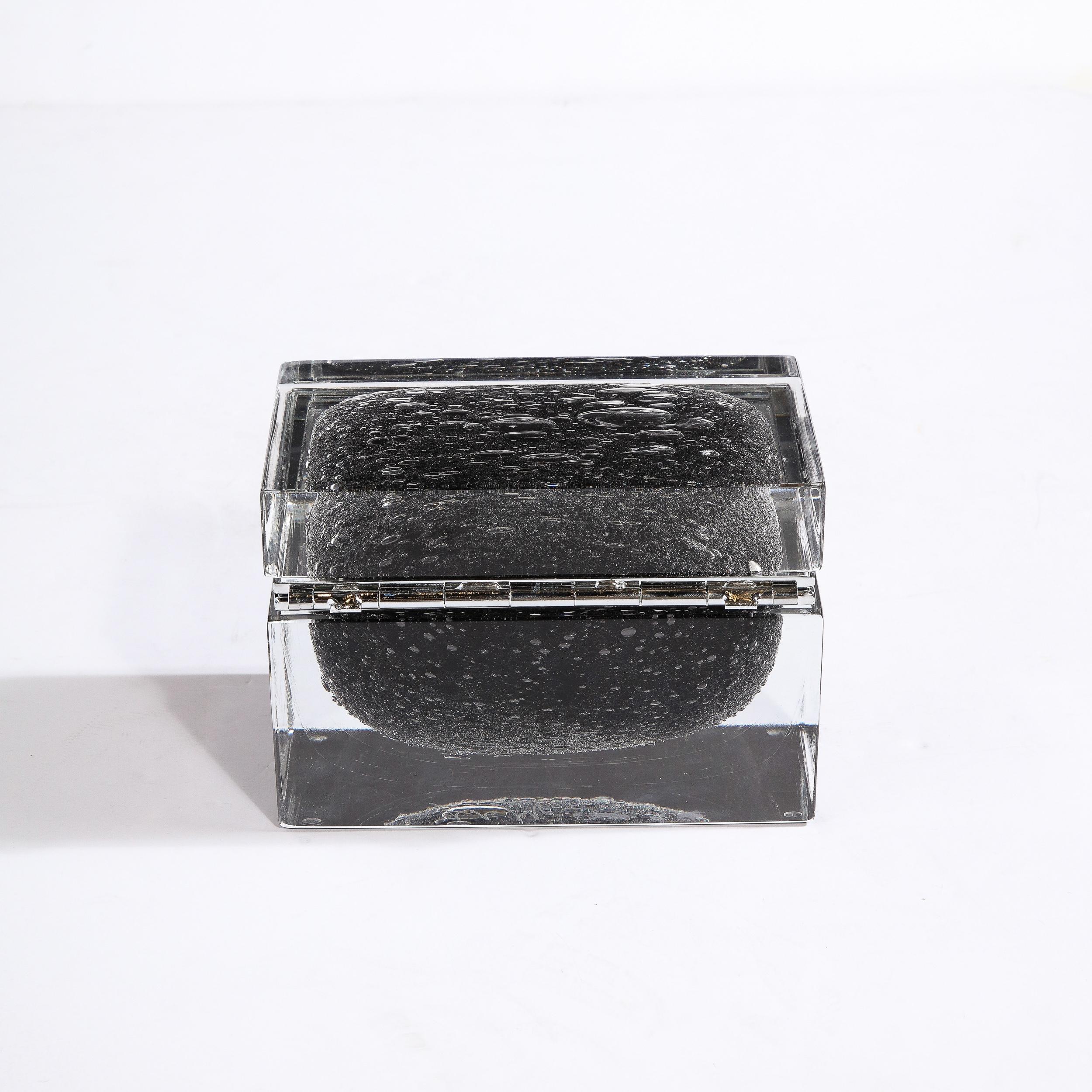 Hand Blown Murano Glass Box in Onyx Black with Murine Detailing For Sale 1