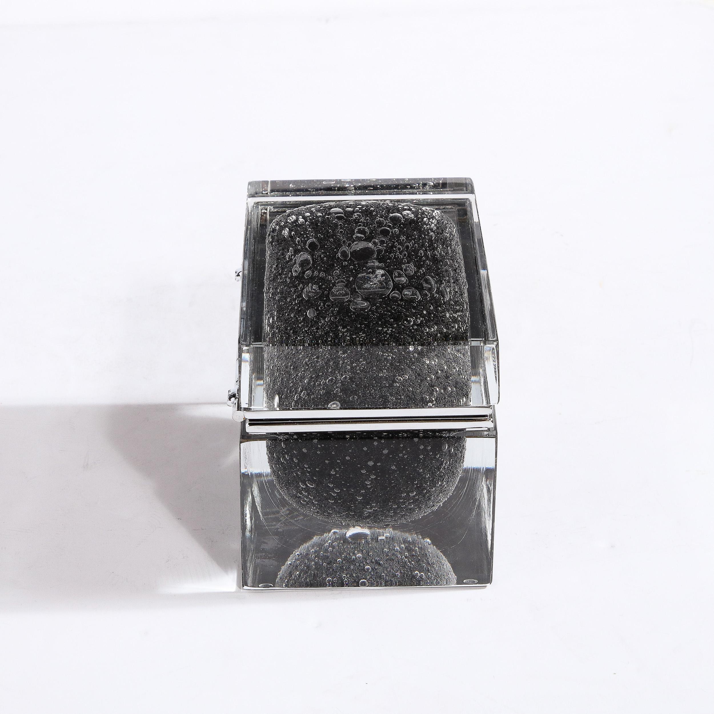 Boîte en verre de Murano soufflé à la main en noir onyx avec détails en murine en vente 1