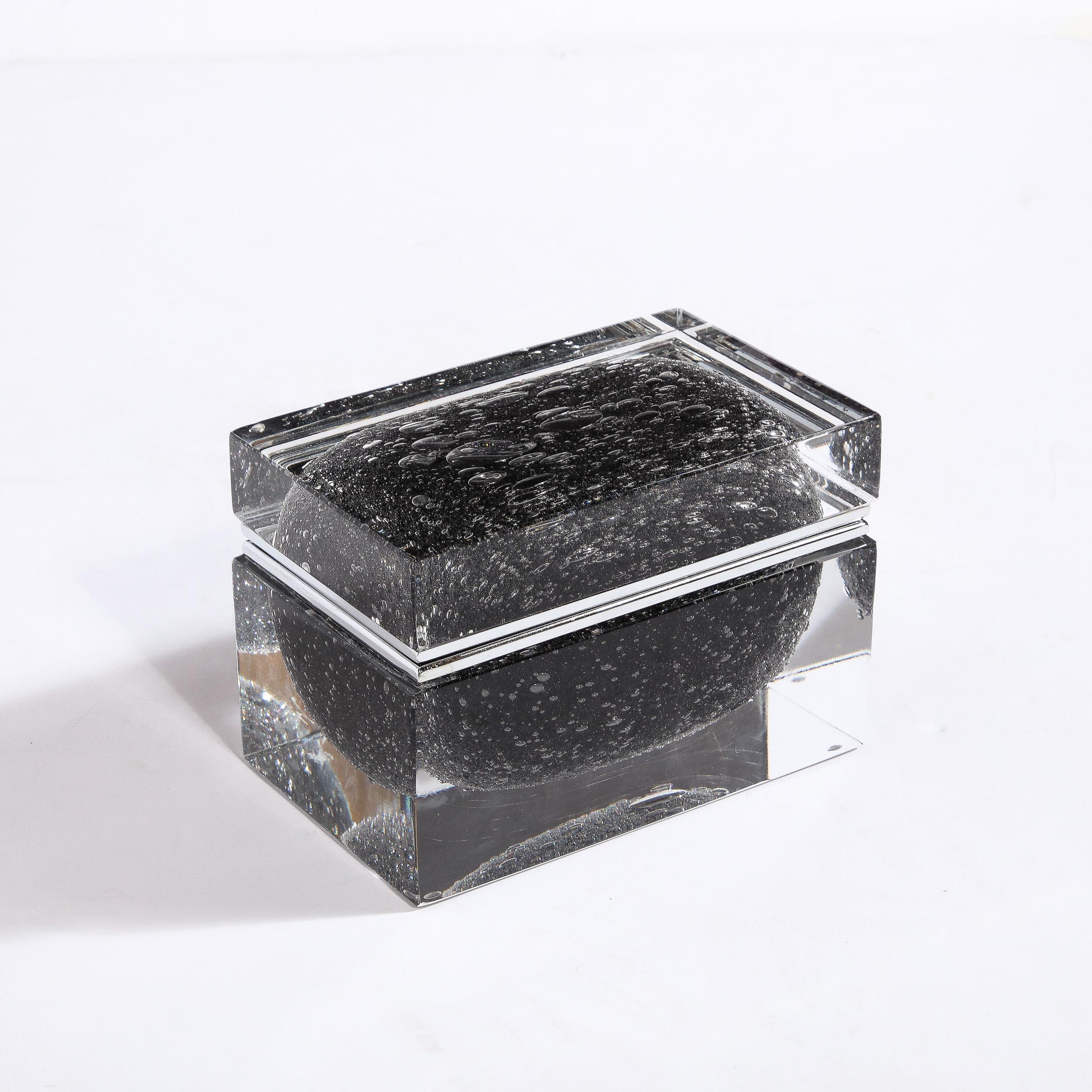 Boîte en verre de Murano soufflé à la main en noir onyx avec détails en murine en vente 2