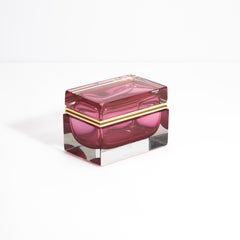 Hand Blown Murano Glass Box in Ruby with Brass Fittings