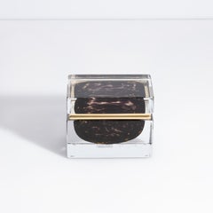Hand Blown Murano Glass Box M in Leopard with Brass Fittings