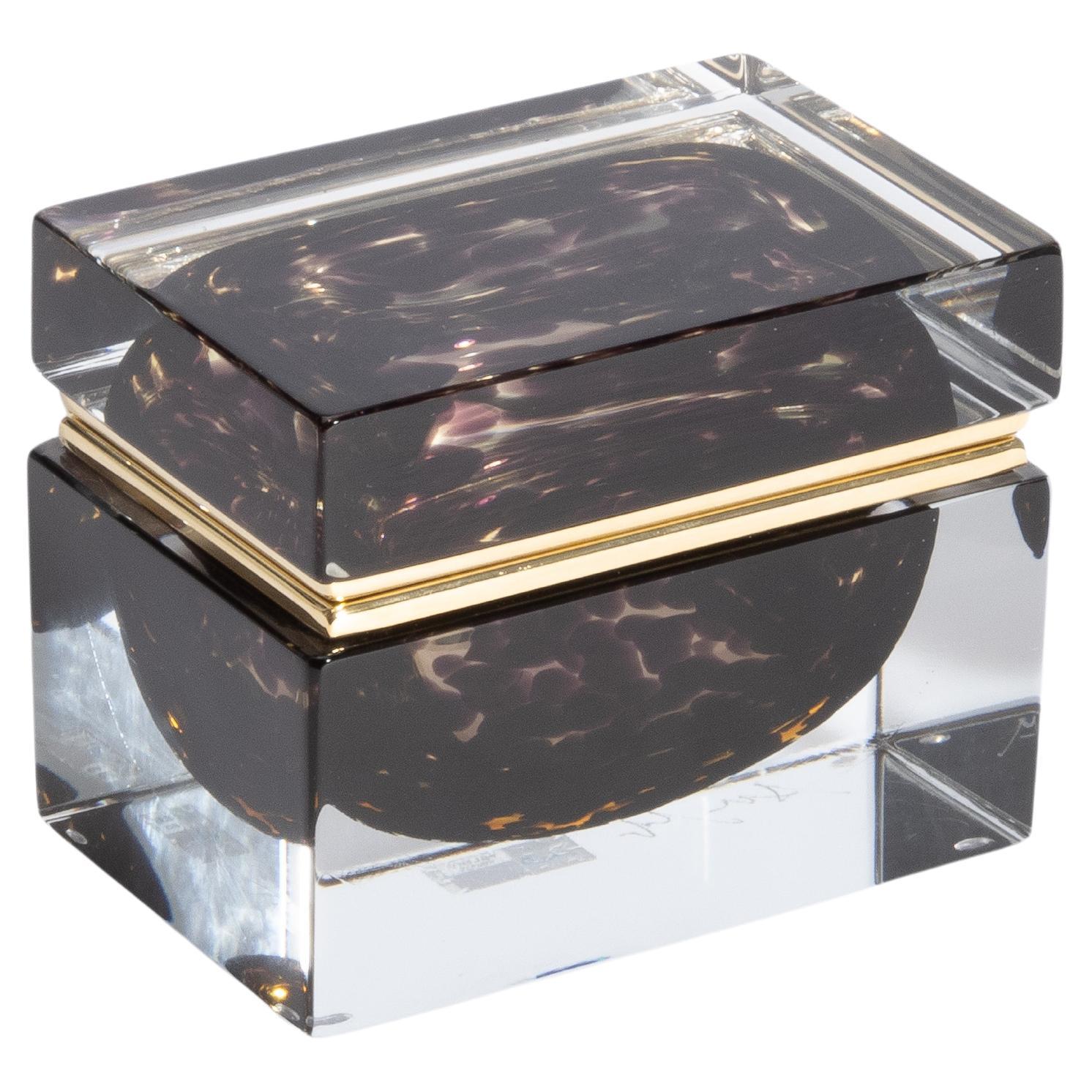 Hand Blown Murano Glass Box M W/Leopard