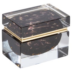 Caja M de cristal de Murano soplado a mano en leopardo con herrajes de latón