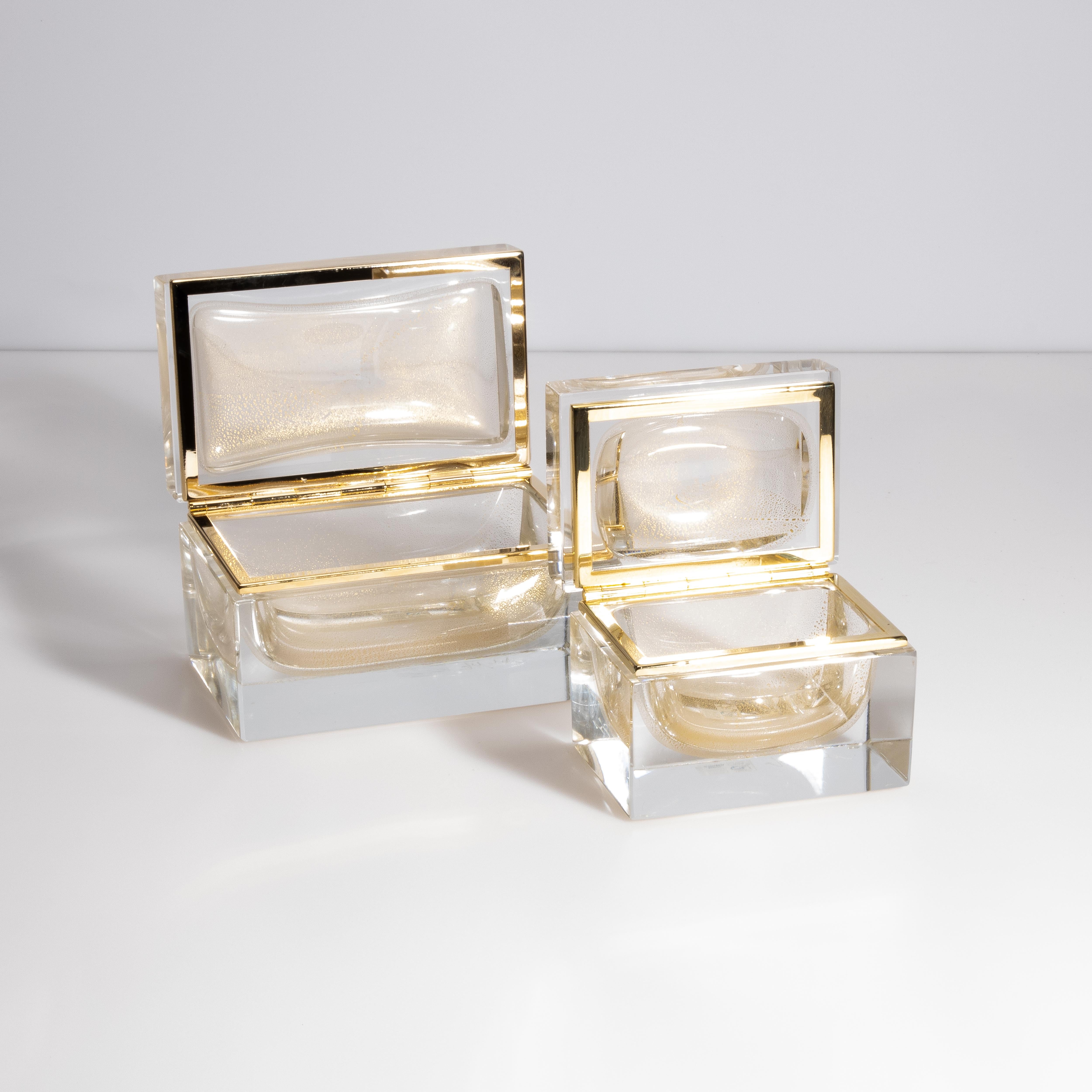 Hand Blown Murano Glass Box with 24 Karat Gold Flecks and Brass Fittings 3