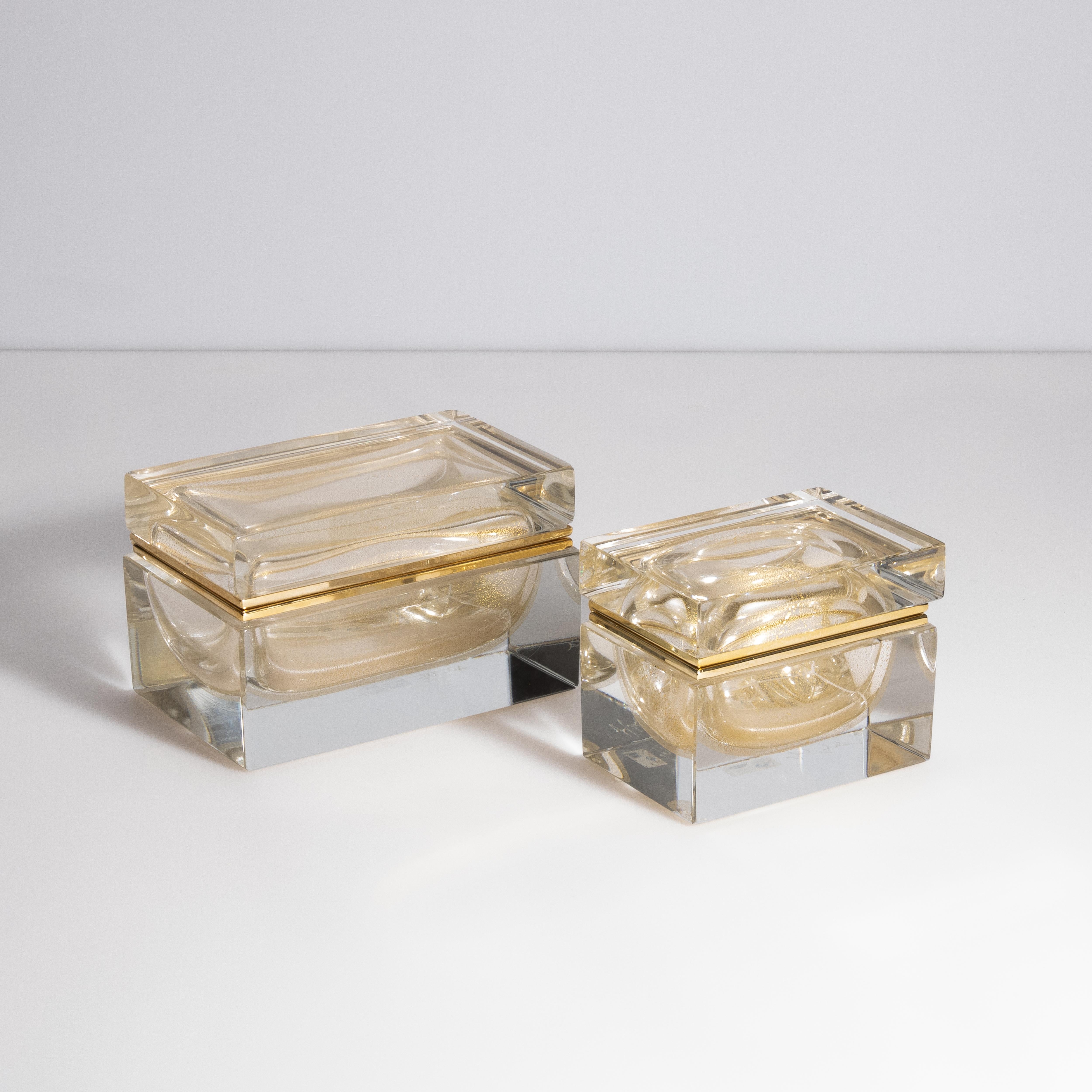 Hand Blown Murano Glass Box with 24 Karat Gold Flecks and Brass Fittings 4