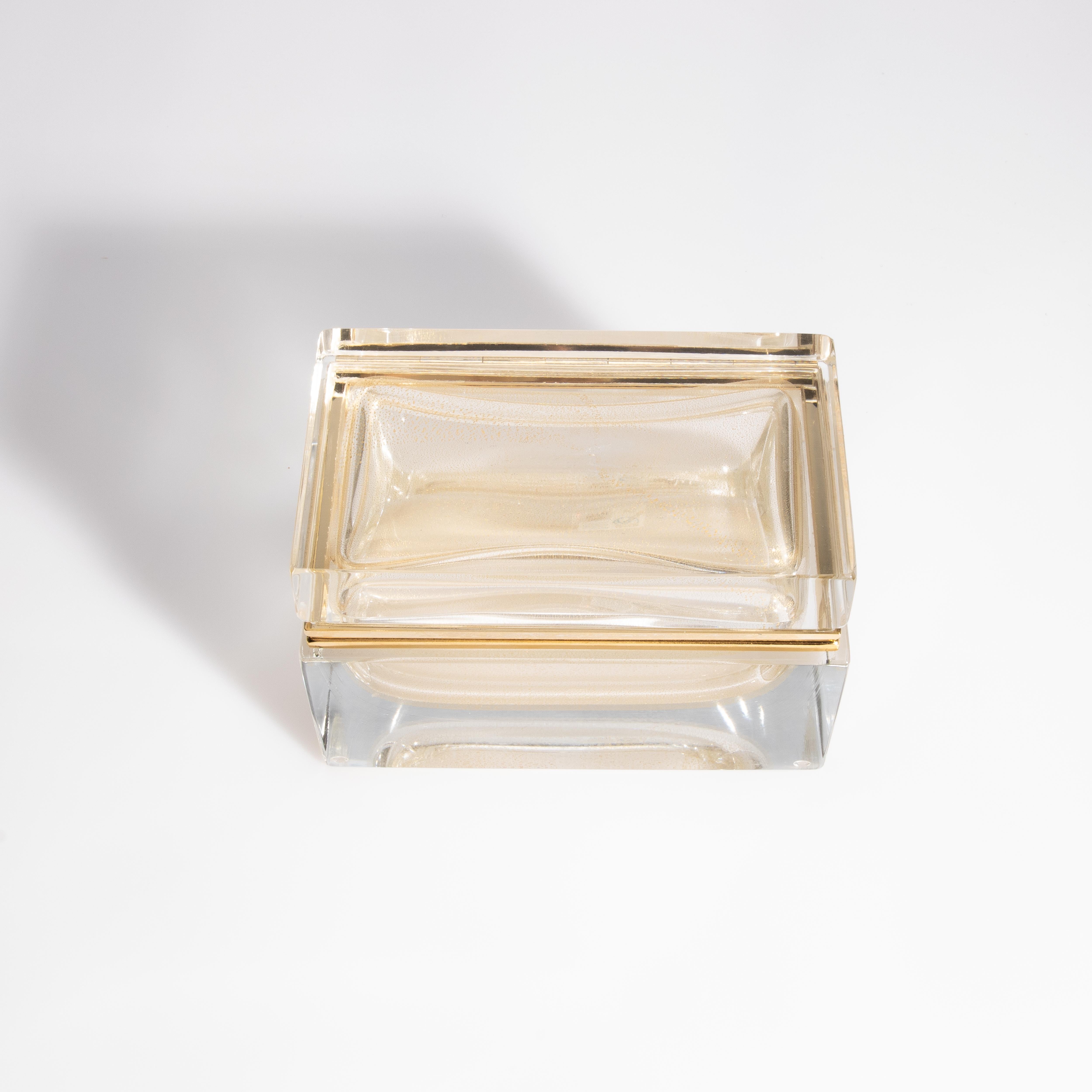 Hand Blown Murano Glass Box with 24 Karat Gold Flecks and Brass Fittings 2