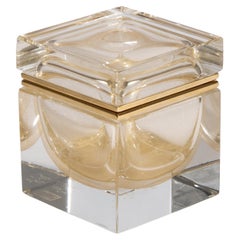 Caja de cristal de Murano soplado a mano con motas de oro de 24 quilates y herrajes de latón