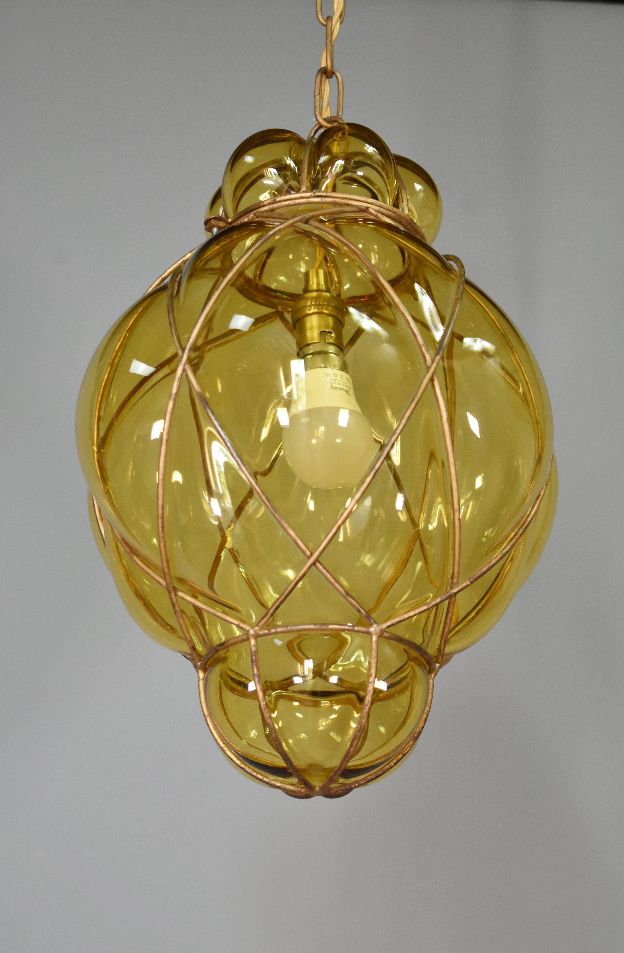 Lanterna a sospensione a gabbia in vetro di Murano soffiato a mano in vendita 2