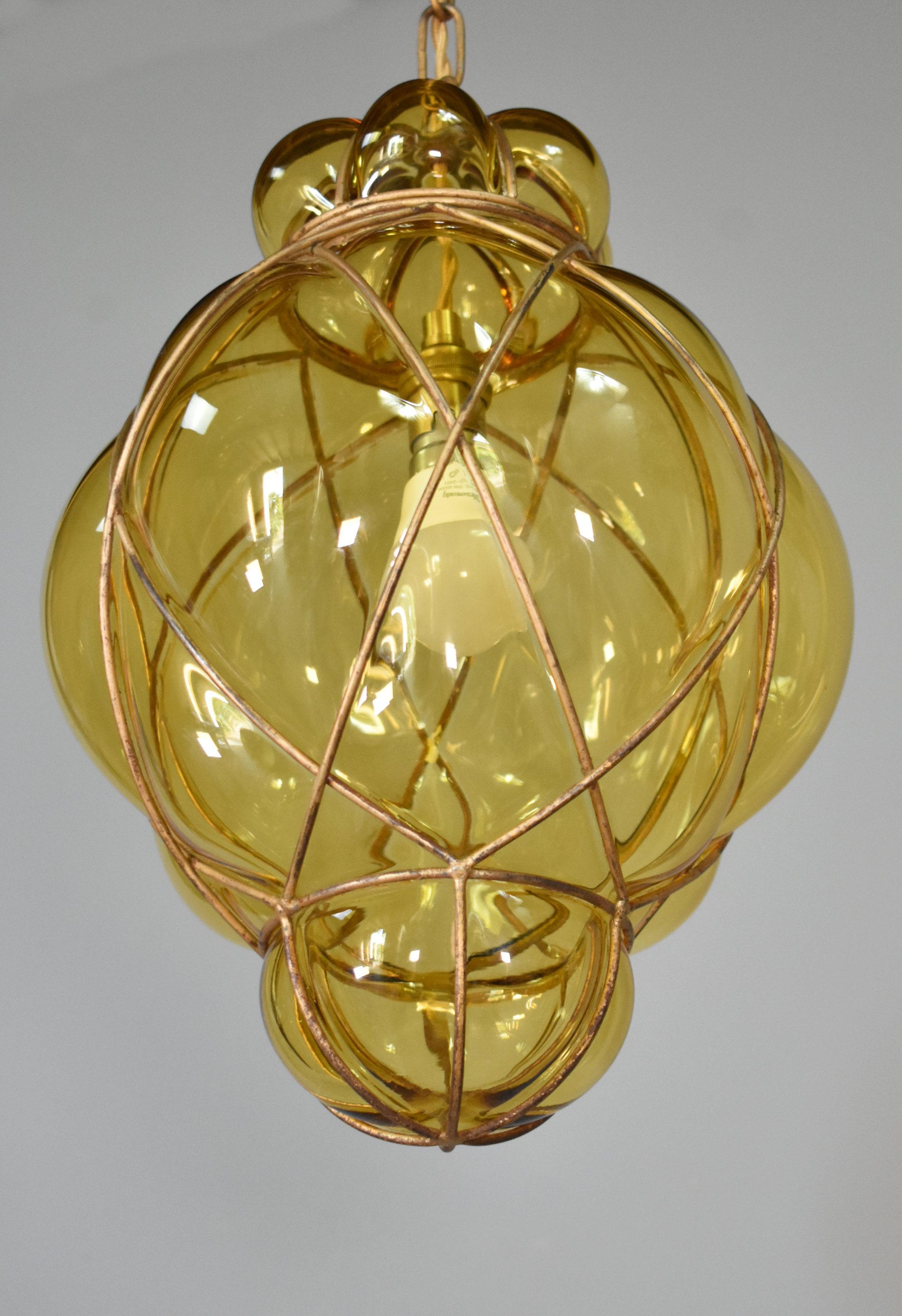 Lanterna a sospensione a gabbia in vetro di Murano soffiato a mano in vendita 3