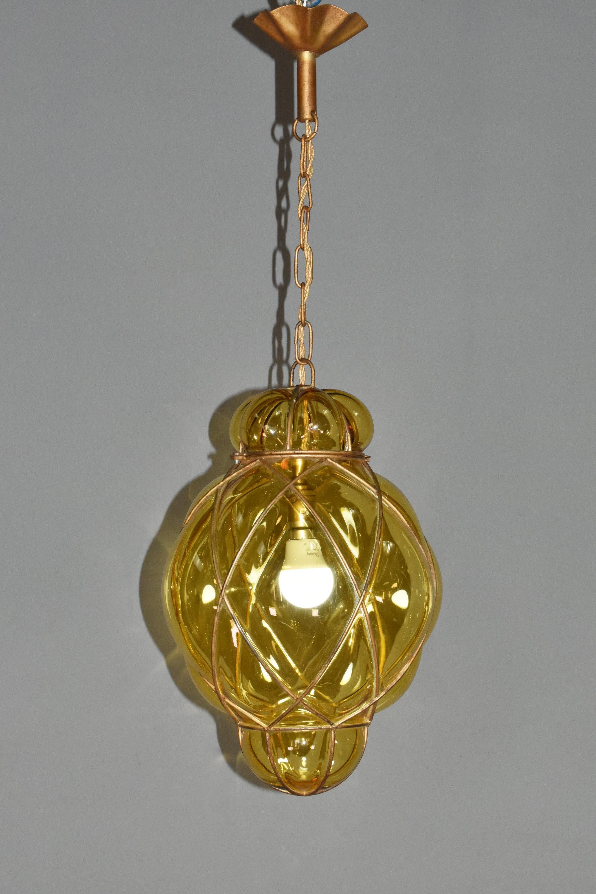Lanterna a sospensione a gabbia in vetro di Murano soffiato a mano in vendita 5