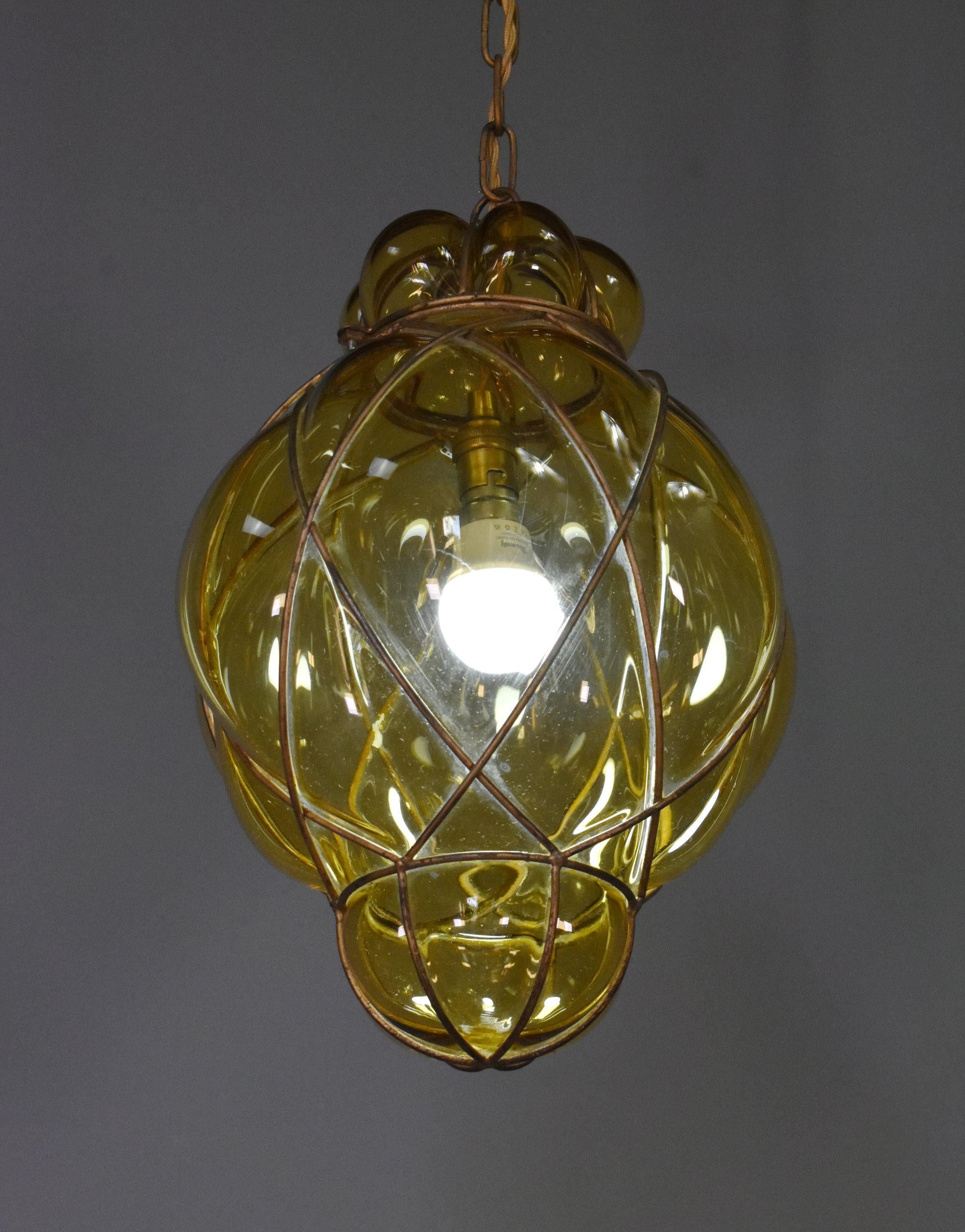 Lanterna a sospensione a gabbia in vetro di Murano soffiato a mano in vendita 6
