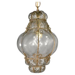 Hand Blown Murano Glass Caged Pendant Lantern
