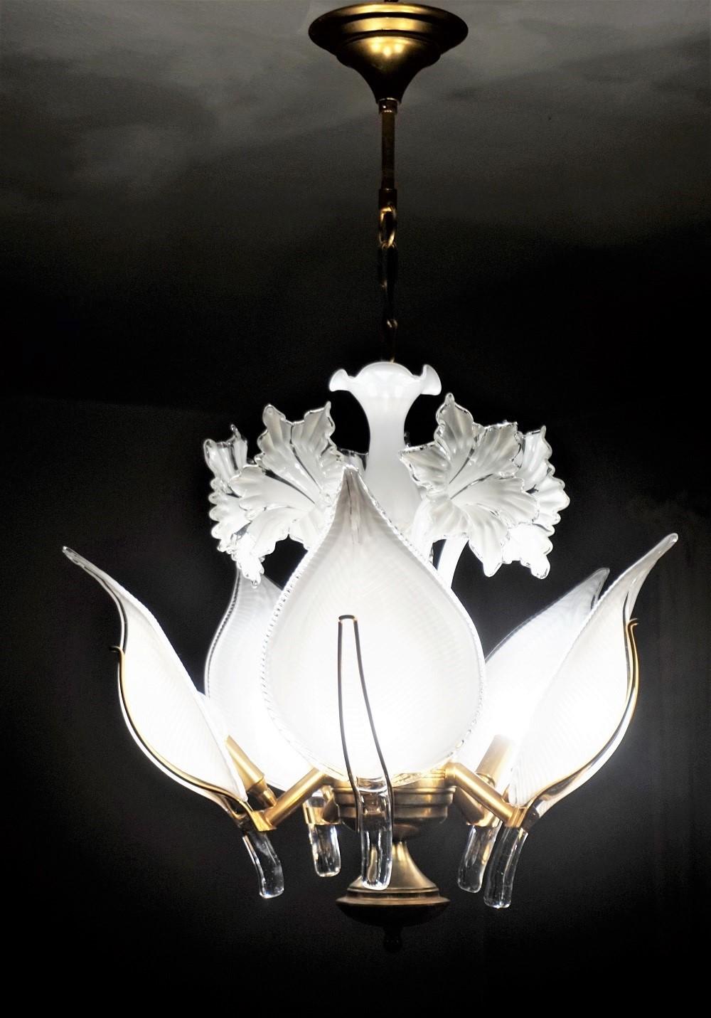 Hand Blown Murano Glass Calla Lily Chandelier by Franco Luce, Italy, 1960s 2