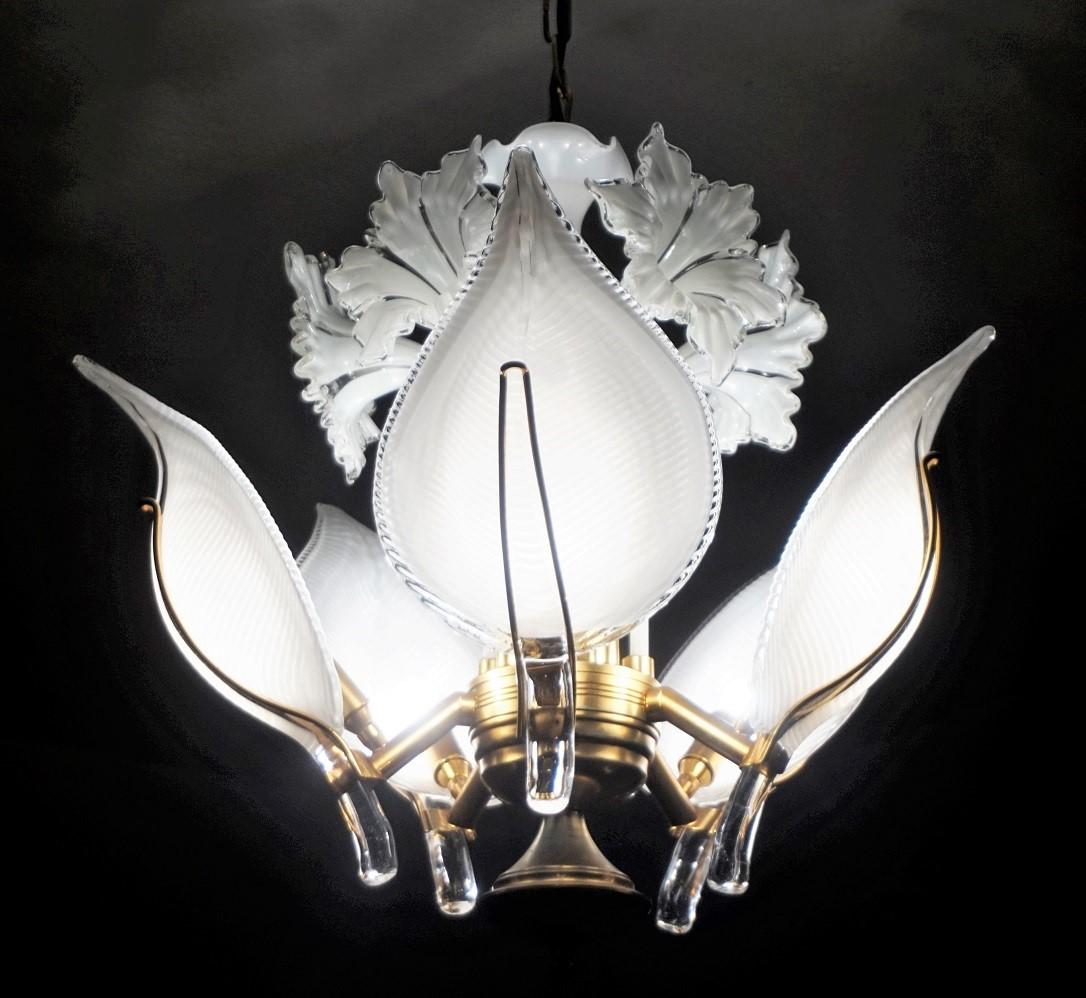 Hand Blown Murano Glass Calla Lily Chandelier by Franco Luce, Italy, 1960s 3