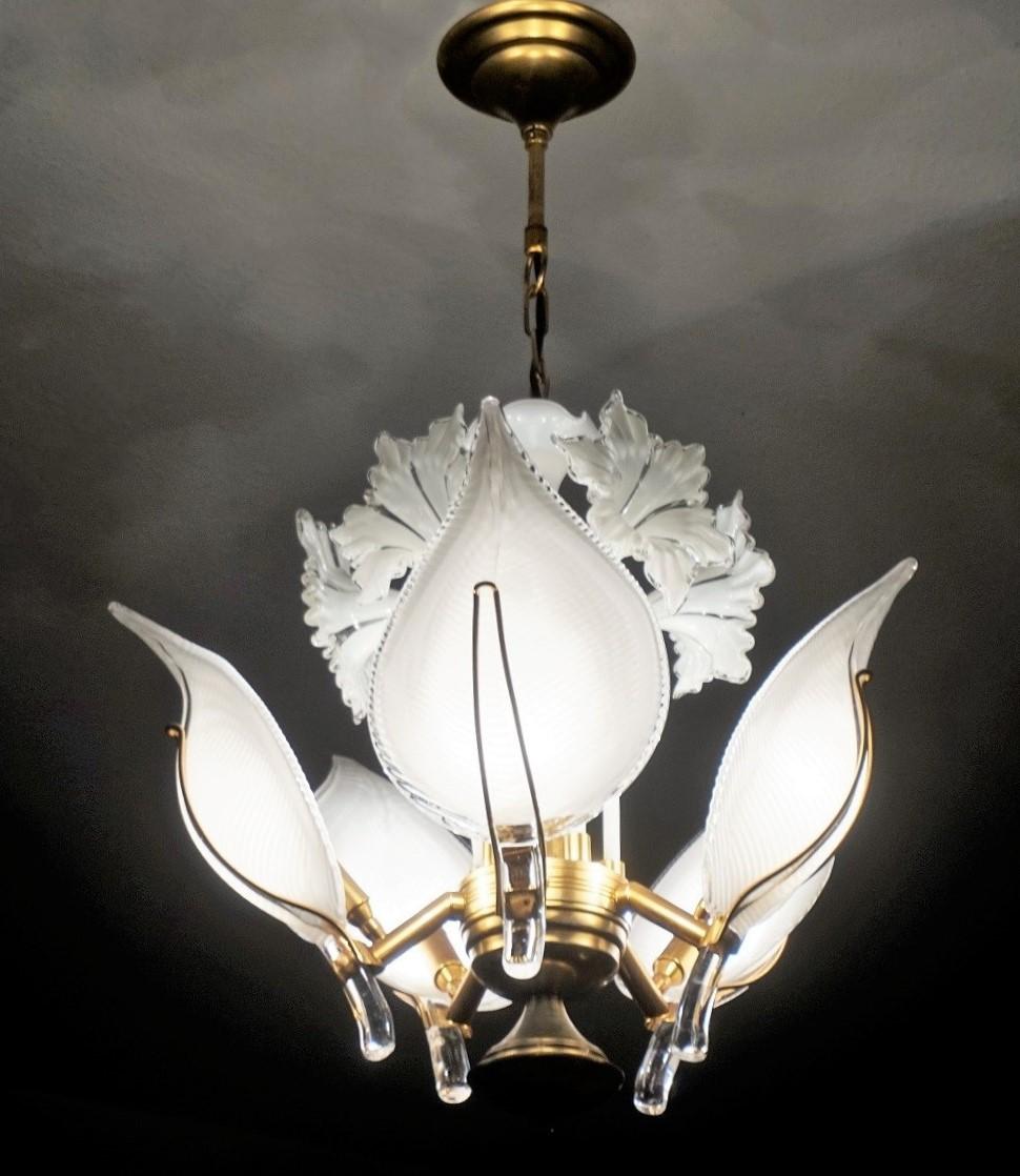 Hand Blown Murano Glass Calla Lily Chandelier by Franco Luce, Italy, 1960s 4