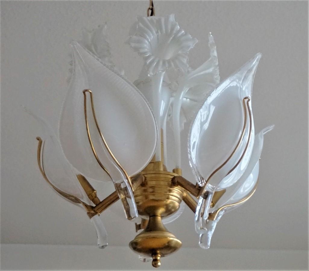 Art déco Lustre Calla Lily en verre de Murano soufflé à la main par Franco Luce, Italie, années 1960