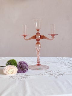 Candelabro de cristal de Murano soplado a mano de Pauly & Co., rosa pálido, década de 1940