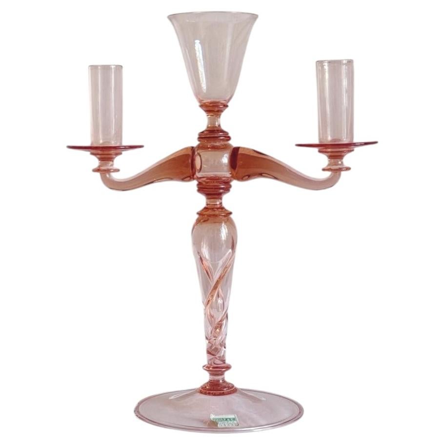 Hand-Blown Murano Glass Candelabra by Pauly & Co, Pale Pink, 1940s For Sale