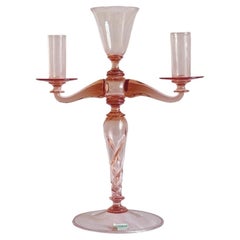 Candelabro de cristal de Murano soplado a mano de Pauly & Co., rosa pálido, década de 1940