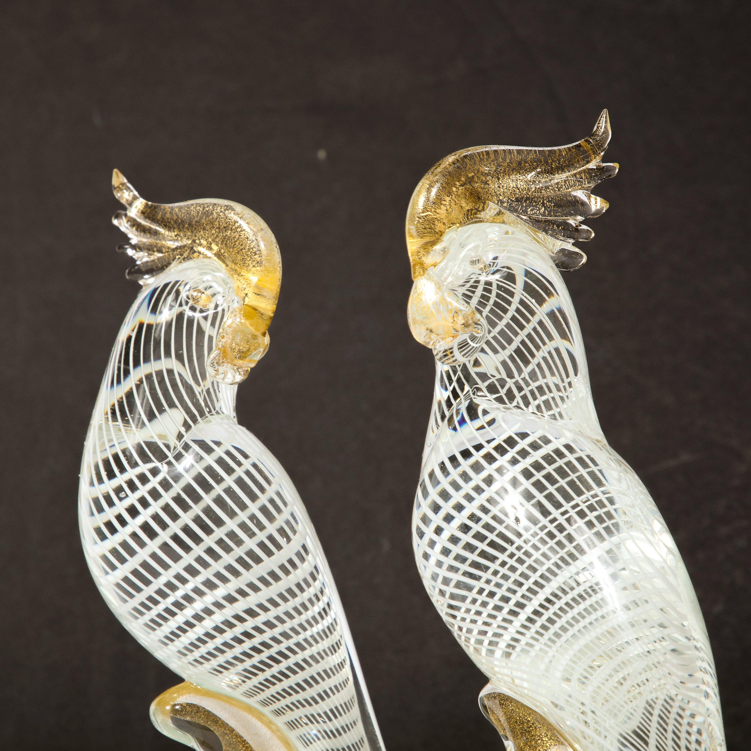 Hand-Blown Murano Glass Cockatiels w/ Filigree Details and 24 Karat Gold Flecks 3