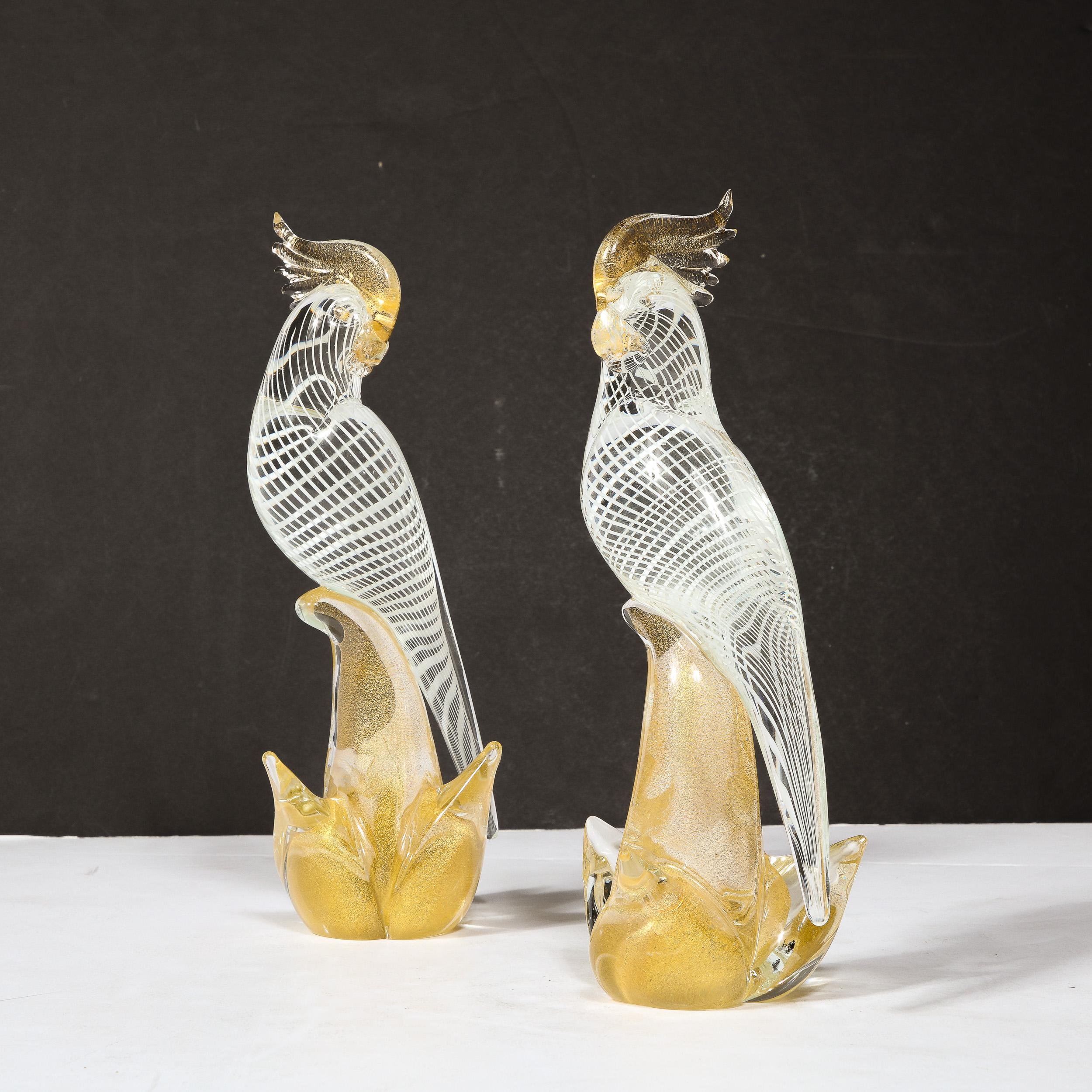 Hand-Blown Murano Glass Cockatiels w/ Filigree Details and 24 Karat Gold Flecks 4