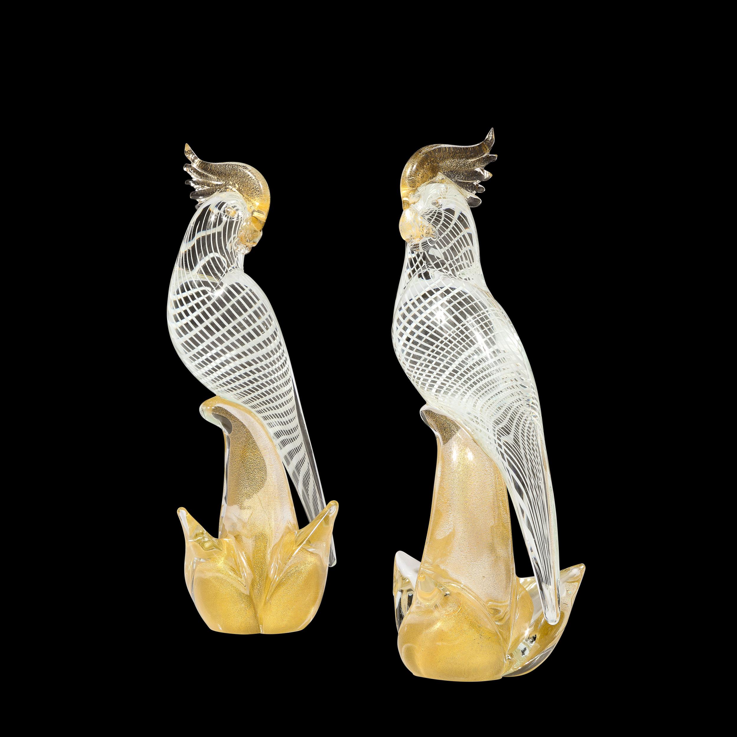 Hand-Blown Murano Glass Cockatiels w/ Filigree Details and 24 Karat Gold Flecks 5