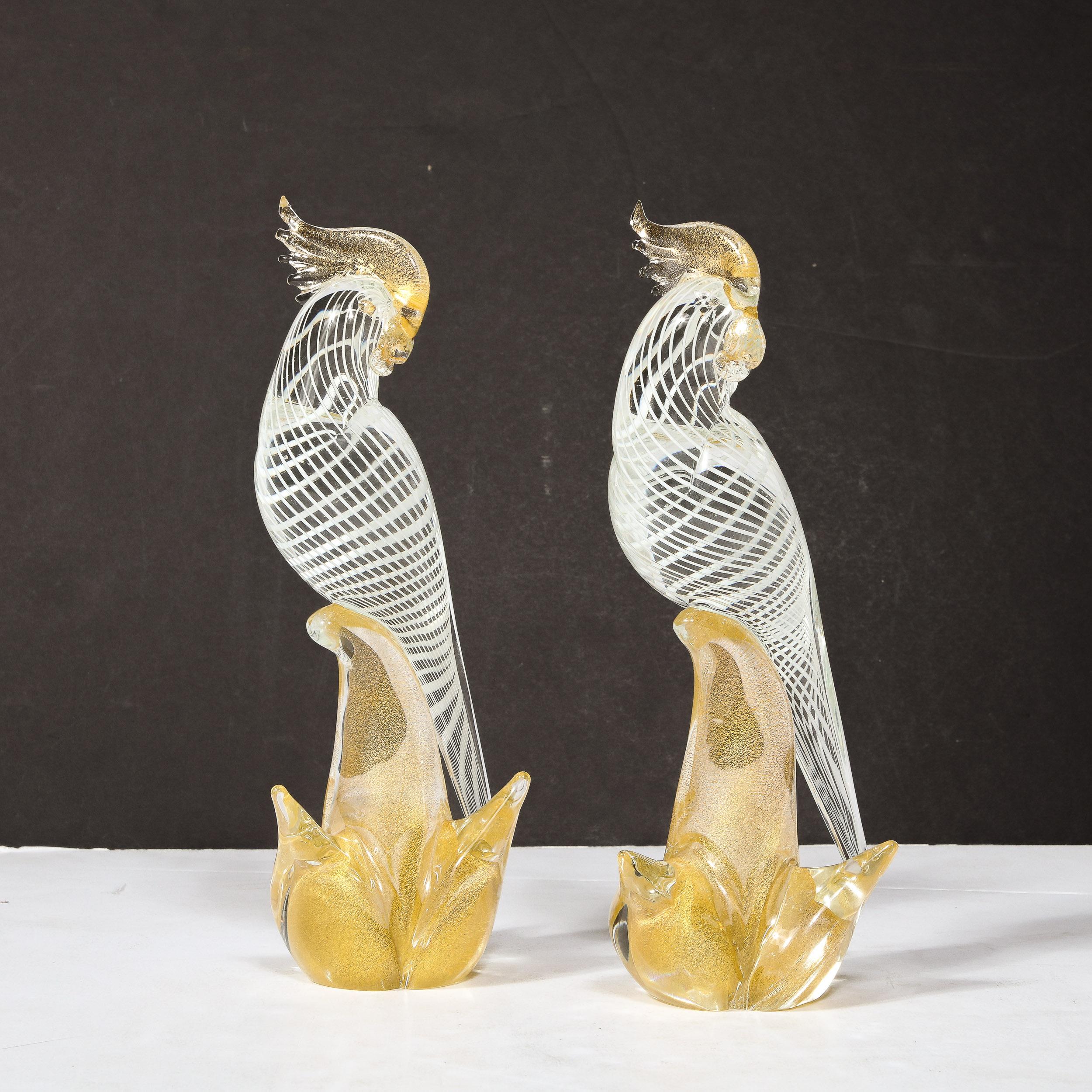 Hand-Blown Murano Glass Cockatiels w/ Filigree Details and 24 Karat Gold Flecks 6